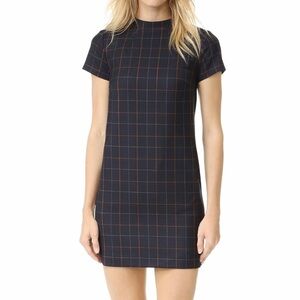 Theory Jasneah Tile Check Dress Navy Windowpane Grid Stripe Mock Neck Wool 4
